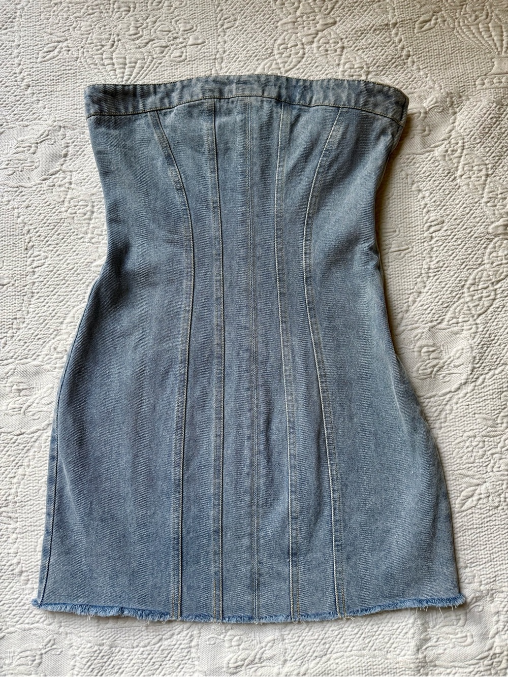 Strapless Light Blue Denim Mini Dress